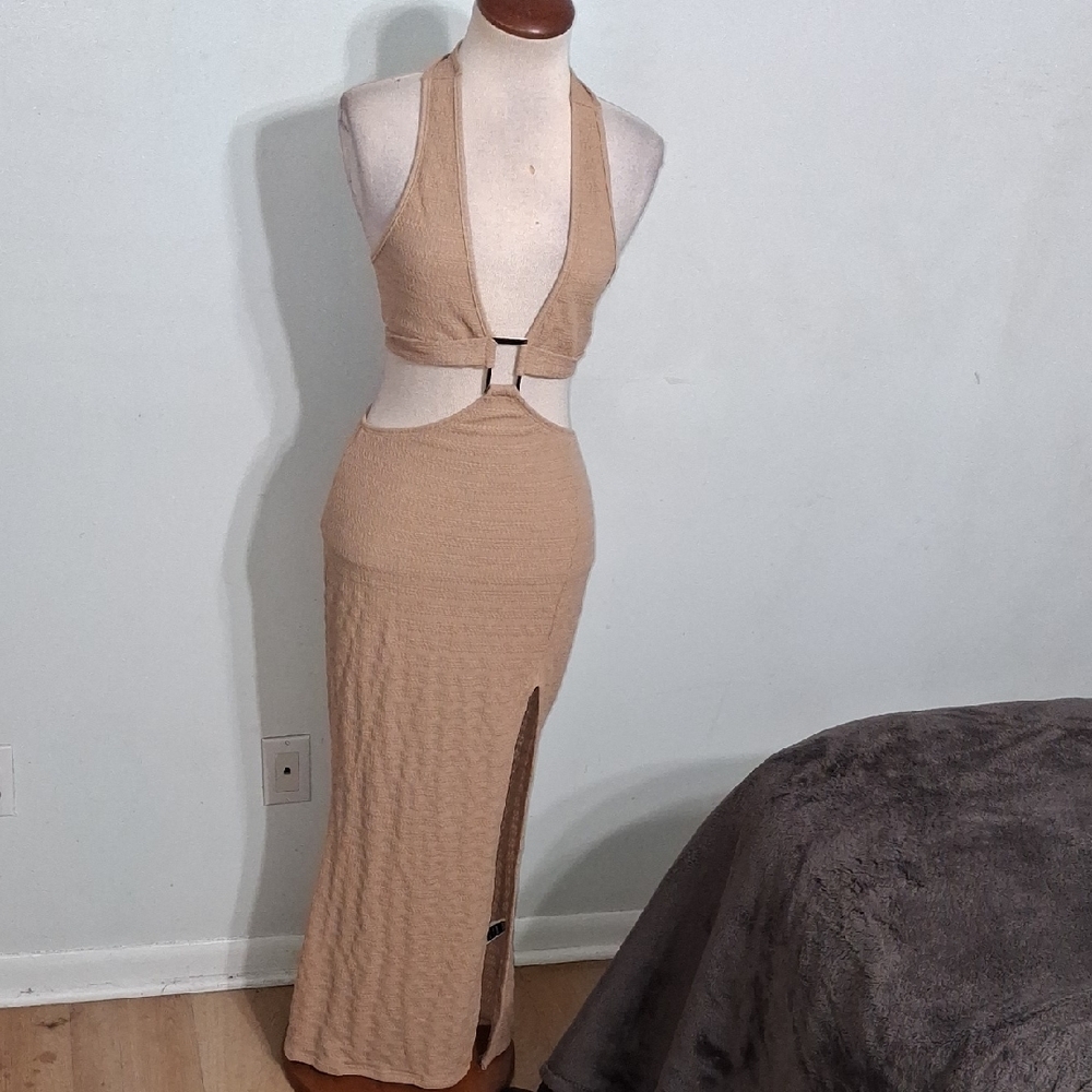 SHEIN /Tan Knit Halter Maxi Dress- W Sz 6